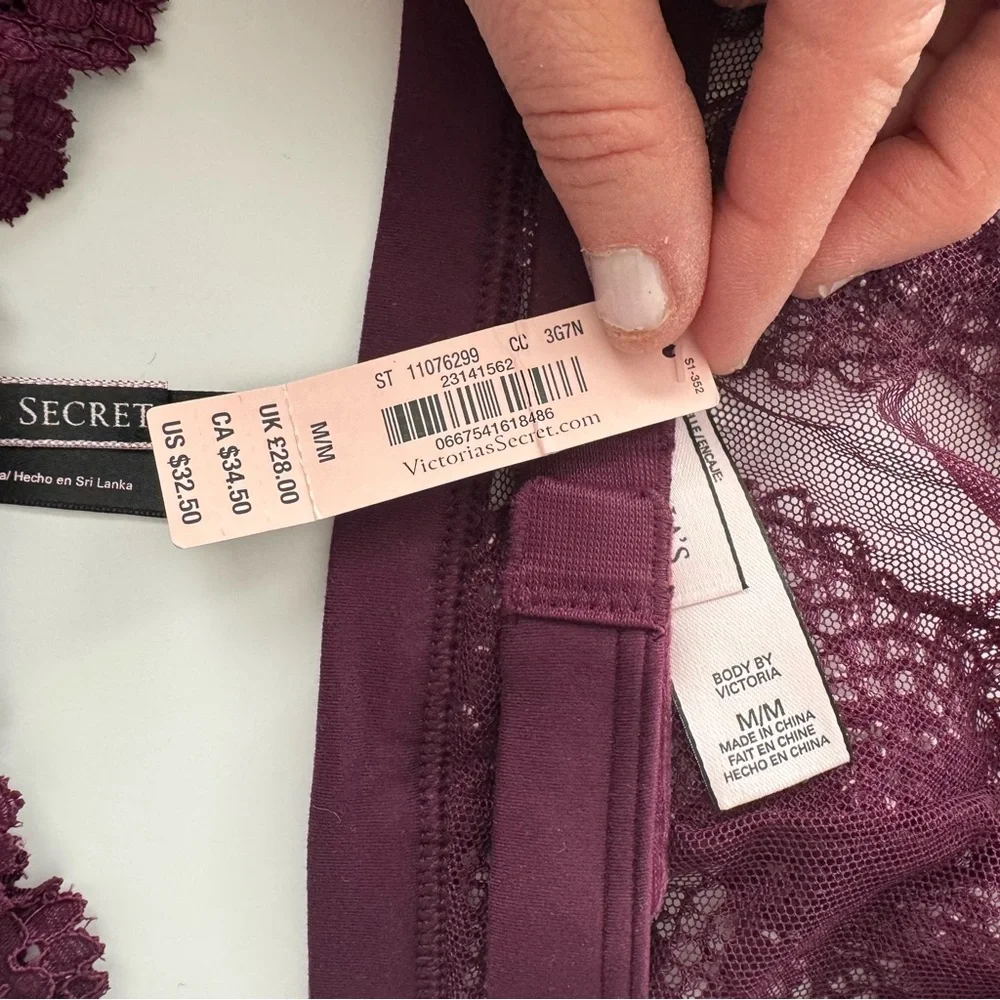 NWT Victoria's Secret Floral Lace Halter Bralette and Panty Set - Purple - Picture 3 of 4